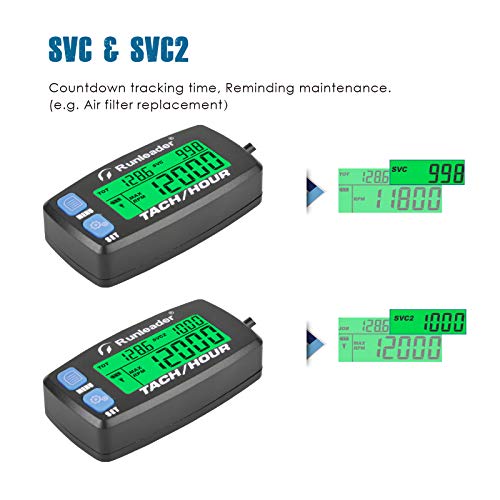 Runleader Hour Meter Tachometer, Maintenance Reminder Alert RPM Backlit Display Initial Hours Setting Battery Replaceable Use for ZTR Mower Generator