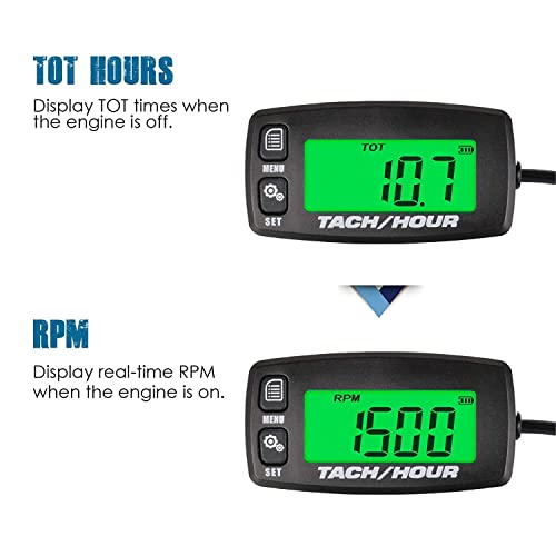Runleader Digital Maintenance Tach/ Hour Meter for Small Gas Engine,Used on Riding Lawn Tractor Generator Compressor Chainsaws