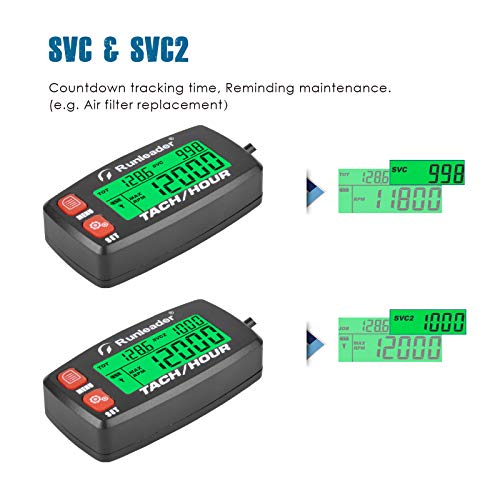 Runleader Hour Meter Tachometer, Maintenance Reminder Alert RPM Backlit Display Initial Hours Setting Battery Replaceable Use for ZTR Mower Generator