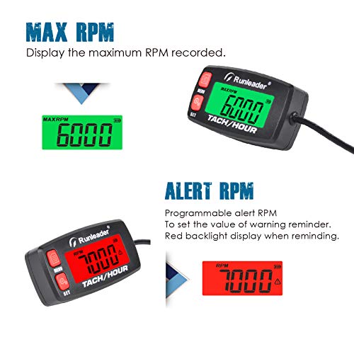 Runleader Gasoline Engine Hour Meter, Maintenance Tachometer for Riding Lawn Mower Tractor Generator Chainsaws Marine ATV Motorcycle Snowmobile