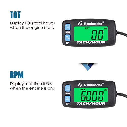 Runleader Gasoline Engine Hour Meter, Maintenance Tachometer for Riding Lawn Mower Tractor Generator Chainsaws Marine ATV Motorcycle Snowmobile