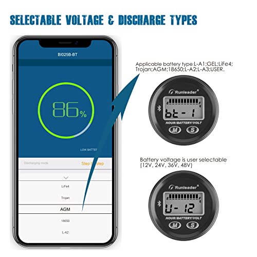 Runleader RL-BI025B-BT Digital Hours Tachometer Battery Voltage Display Backlight Display Large LCD Screen Battery Replaceable for Garden Mower Generator