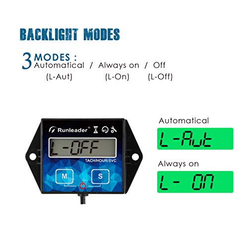 Runleader Backlight Hour Meter Tachometer, Maintenance Reminder, Battery Replaceable, User Shutdown,Use for Lawn Mower Tractor Generator Marine ATV