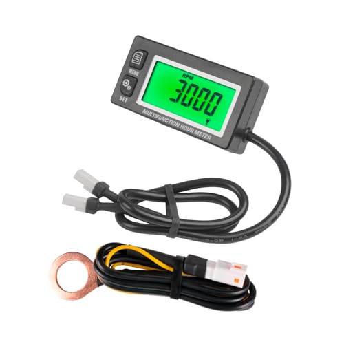 Runleader RL-HM028A Digital Hours Tachometer, Engine Temperature Gauge, Backlight Display, Large LCD Screen, Battery Replaceable for Garden Mower Generator