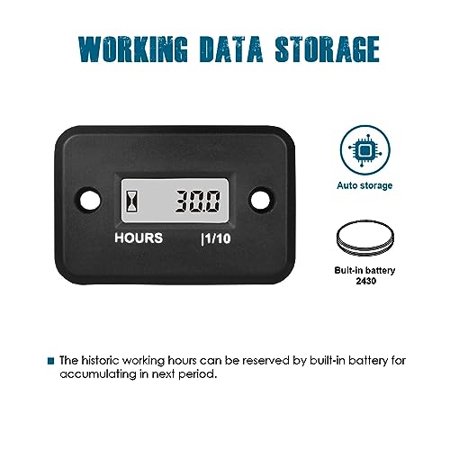 Runleader Digital LCD Maintenance Hour Meter for Small Engine, Waterproof Design, Applicable to Gas Engine Powered Lawn Mower Generator Motorcycle
