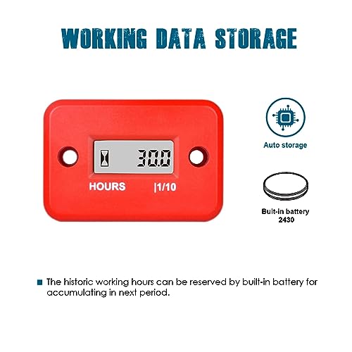 Runleader Digital LCD Maintenance Hour Meter for Small Engine, Waterproof Design, Applicable to Gas Engine Powered Lawn Mower Generator Motorcycle