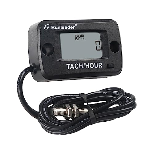 Runleader RL-HM019C Rotating Shaft Hour Meter Tachometer RPM Magnetic Maintenance Reminder Display Shutdown for Lawn Mower Marine Diesel Gas Engine Motor