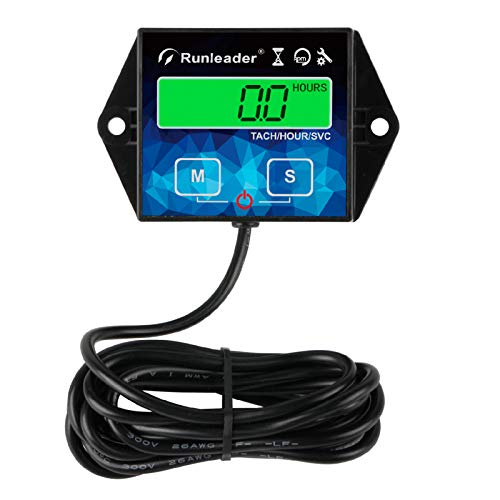Runleader Backlight Hour Meter Tachometer, Maintenance Reminder, Battery Replaceable, User Shutdown,Use for Lawn Mower Tractor Generator Marine ATV