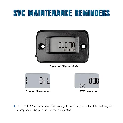 Runleader RL-HM019R Digital Self Powered Tach/ Hour Meter, Maintenance Interval Time, RPM Alert for Riding Lawn Tractor Generator Compressor Outboards Motor