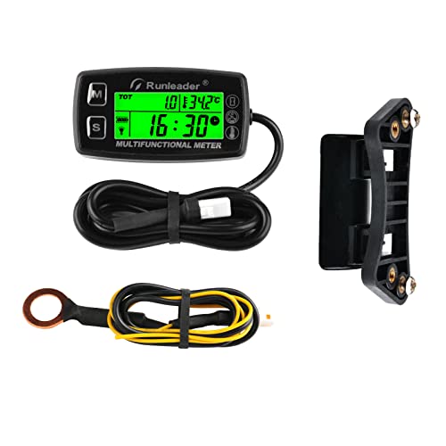 Runleader RL-HM035A Digital Tach Hour Meter, Engine Temperature Gauge, Alert RPM & Temp Backlights Display for Lawn Tractor Compressor Generator Snowmobile