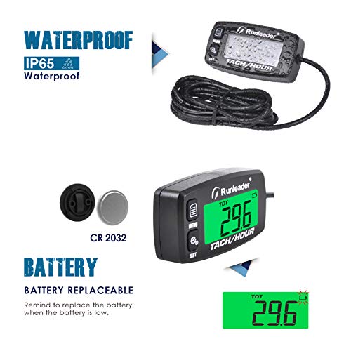 Runleader Gasoline Engine Hour Meter, Maintenance Tachometer for Riding Lawn Mower Tractor Generator Chainsaws Marine ATV Motorcycle Snowmobile