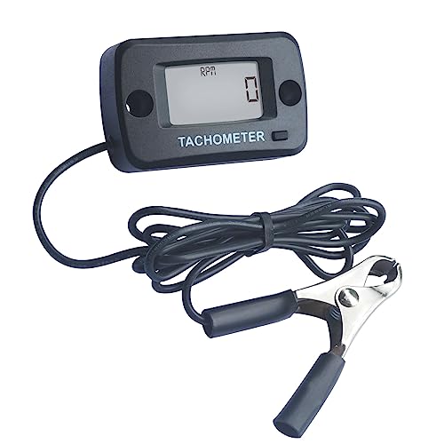 Runleader RL-HM019J Digital Tachometer with Alligator clip, Real-time RPM Max RPM Record Waterproof for Riding Lawn Mower Tractor Generator Marine Snowblower