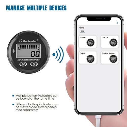 Runleader RL-BI025B-BT Digital Hours Tachometer Battery Voltage Display Backlight Display Large LCD Screen Battery Replaceable for Garden Mower Generator
