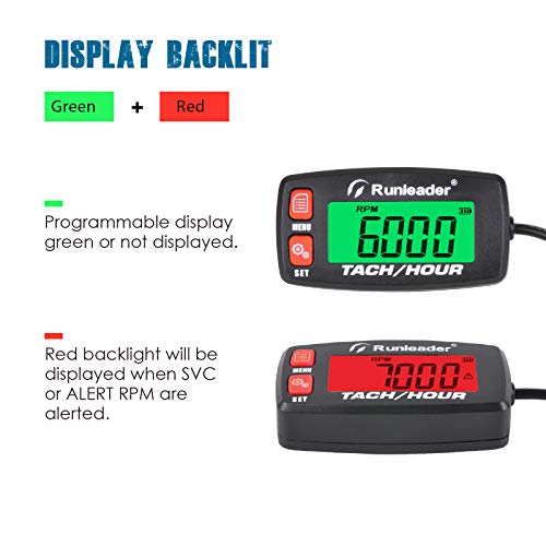 Runleader Gasoline Engine Hour Meter, Maintenance Tachometer for Riding Lawn Mower Tractor Generator Chainsaws Marine ATV Motorcycle Snowmobile
