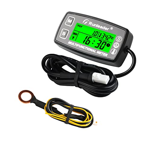 Runleader RL-HM035A Digital Tach Hour Meter, Engine Temperature Gauge, Alert RPM & Temp Backlights Display for Lawn Tractor Compressor Generator Snowmobile