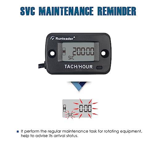 Runleader RL-HM019C Rotating Shaft Hour Meter Tachometer RPM Magnetic Maintenance Reminder Display Shutdown for Lawn Mower Marine Diesel Gas Engine Motor