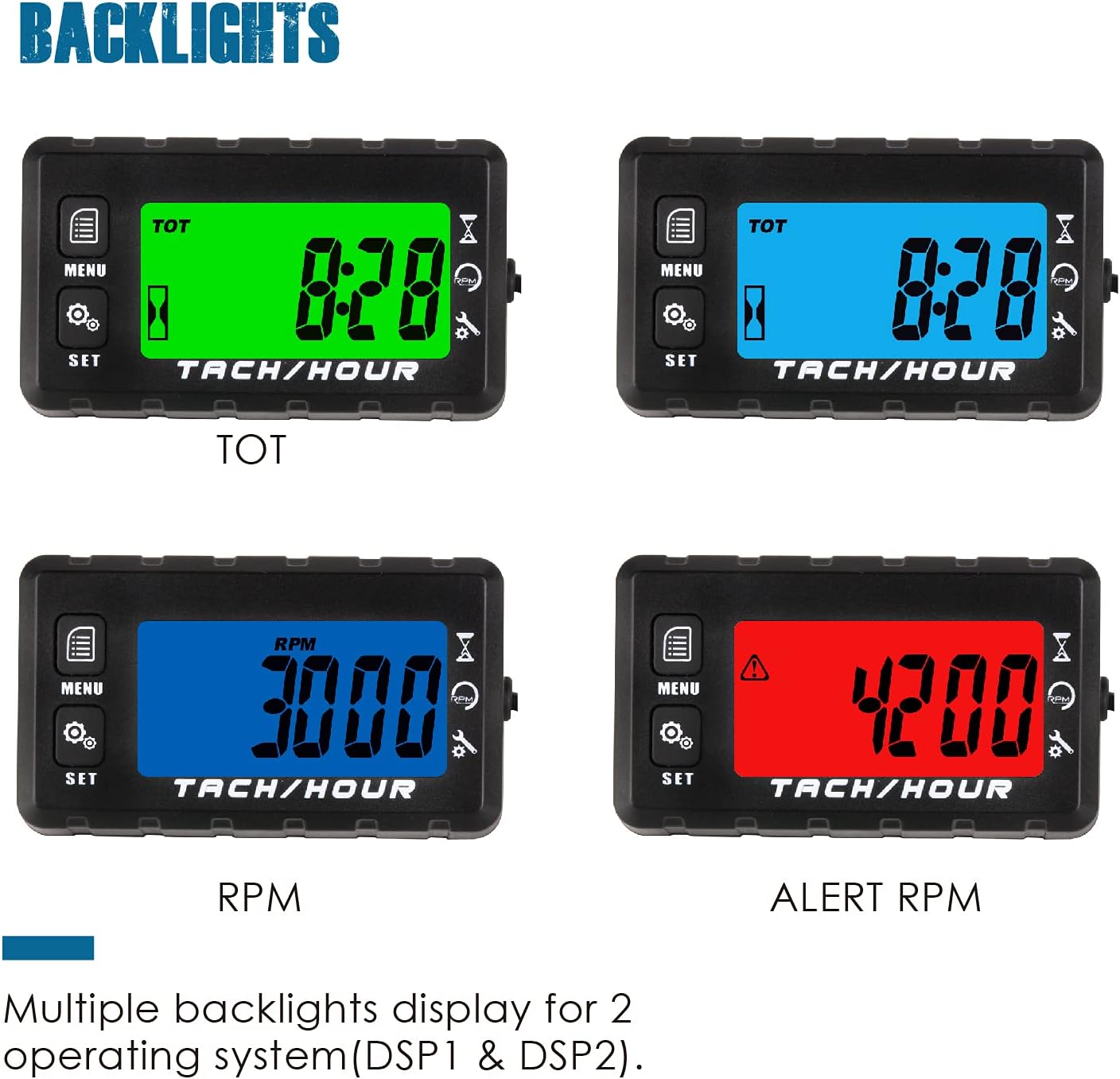 Runleader RL-HM058 Digital Self Powered Hour Meter Tachometer,Maintenance Reminder,Alert RPM Reminder,User Shutdown,Waterproof,Use for ZTR Lawn Mower Generator Marine ATV Motor and Gas Powered Equipment