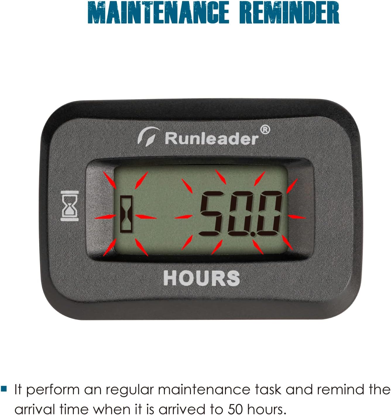 Runleader RL-HM057ADH-2 Digital Hours Counter,Volt.DC 5V to 60V, 50 Hours Maintenance Reminder for Garden Tractor Generator Compressor ATV Outboard Motor Golf Cart Forklift Snowblower.
