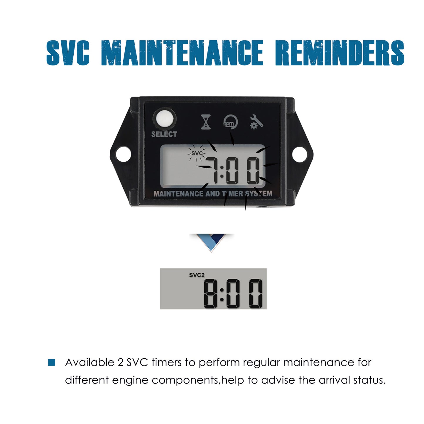 Runleader Small Engine Hour Meter, Digital Tachometer, Maintenance Reminder, Max RPM Recall User Shutdown for ZTR Lawn Mower Gas Powered Equipment