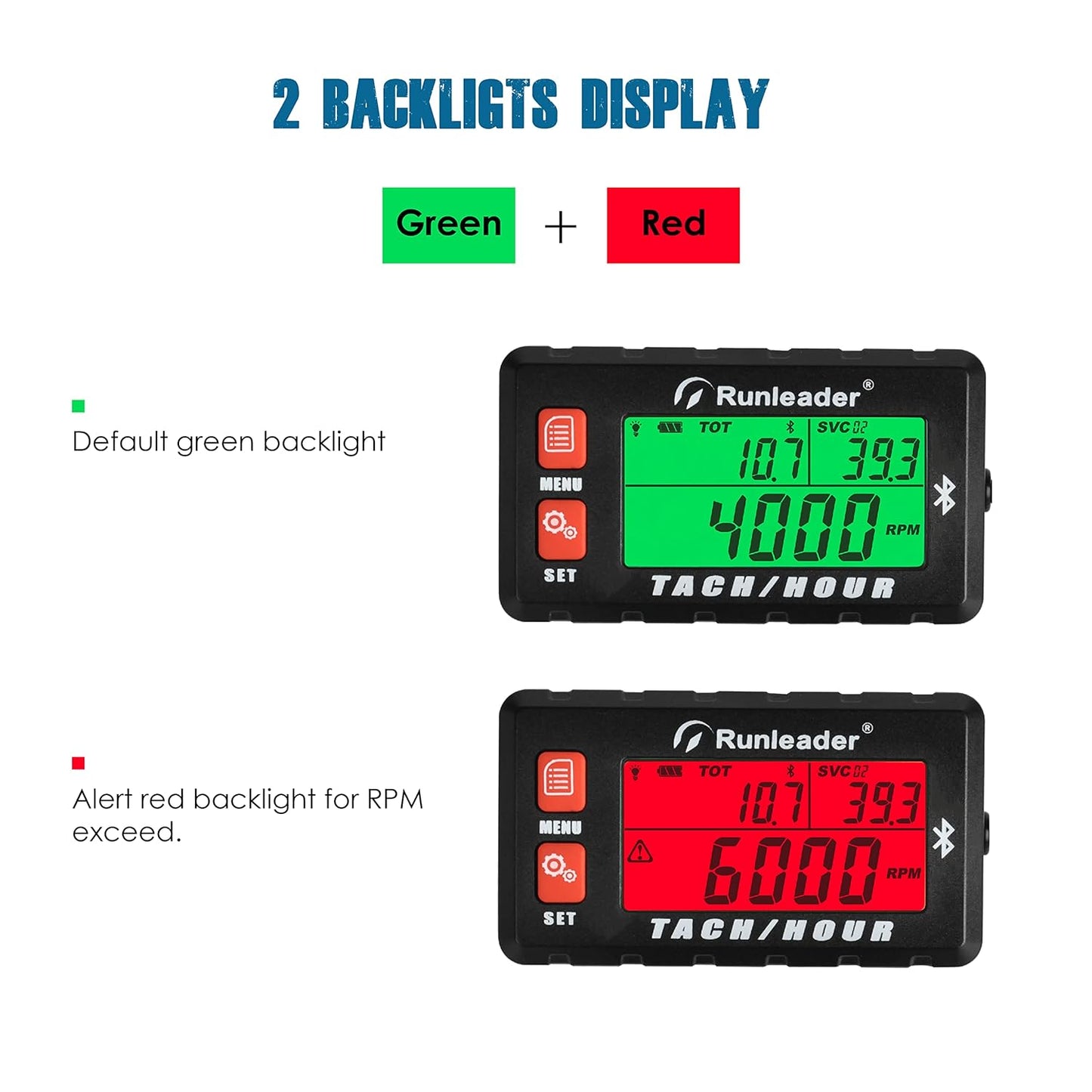 Runleader RL-HM058-BT Bluetooth Shunt Tach Hour Meter, Works by Replaceable Battery and DC 12V Power. (RL-HM058-BT)