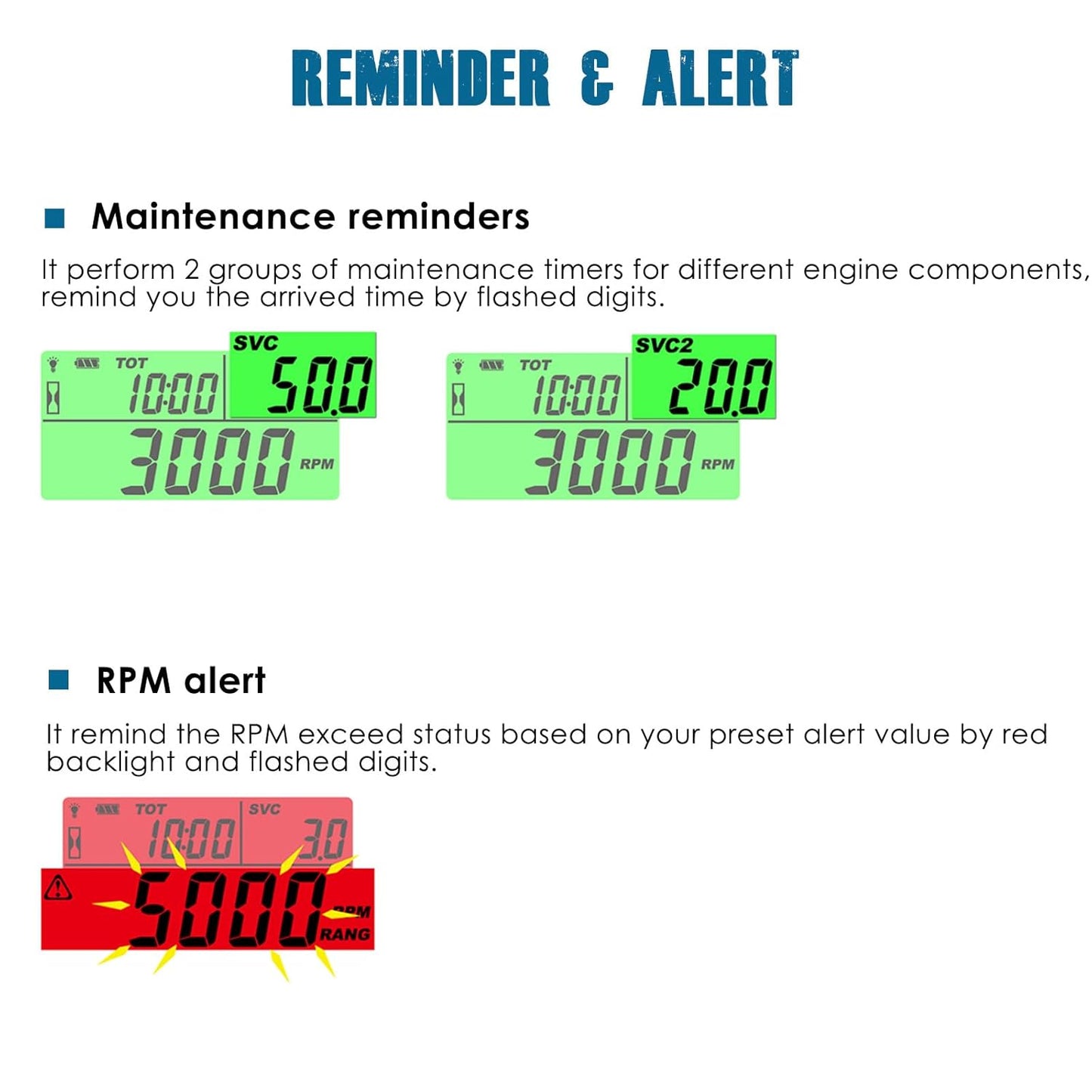 Runleader RL-HM058J Digital Hour Meter Tachometer with Alligator Clip, Maintenance Reminder for Lawn Mower Generator Motorcycle Outboard Motor Chainsaw etc.