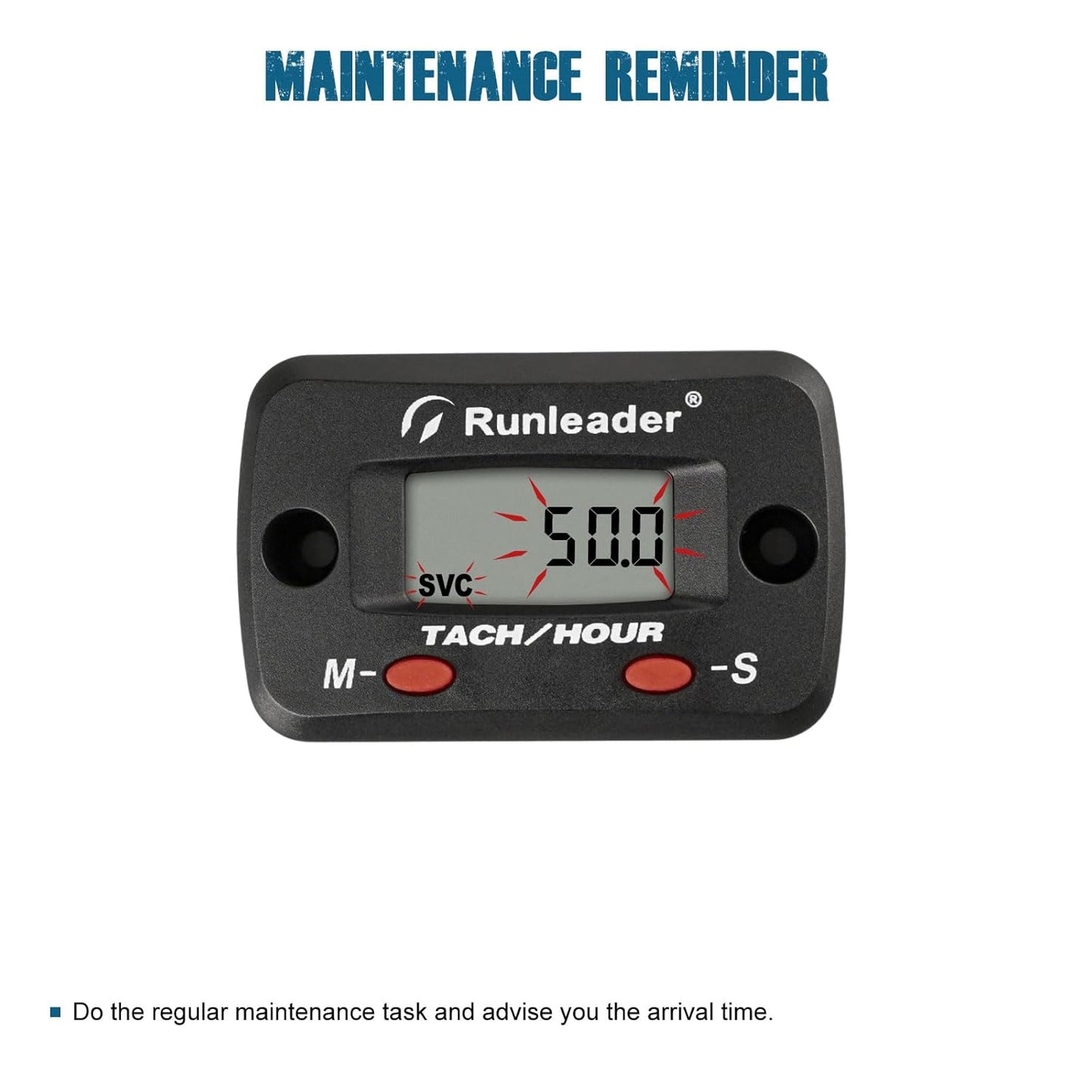 Runleader RL-HM068A LCD Hour Meter Tachometer with Alligator Clip,Maintenance Reminder for Lawn Mower Generator Motorcycle ATV Outboard Motor Jetski Chainsaw etc.