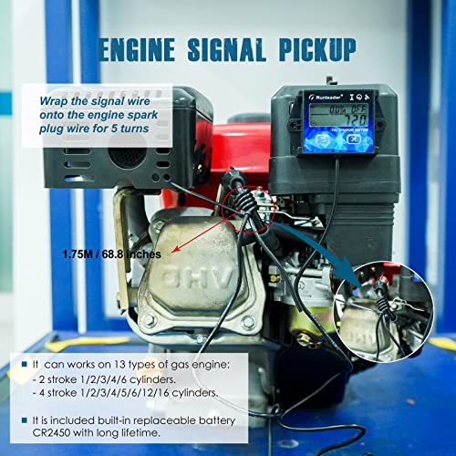 Runleader RL-HM011HB Digital LCD Tach Hour Meter Maintenance Reminder Multiple Display with Backlight for Garden Tractor Wood Splitter Brush Cutter Generator