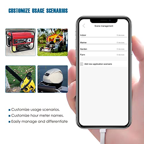 Runleader RL-HM027-BT Digital Bluetooth Hours Tachometer APP Remote Controlled Tach/ Hour Meter Maintenance Reminder & RPM Alert Battery or DC Power Supply