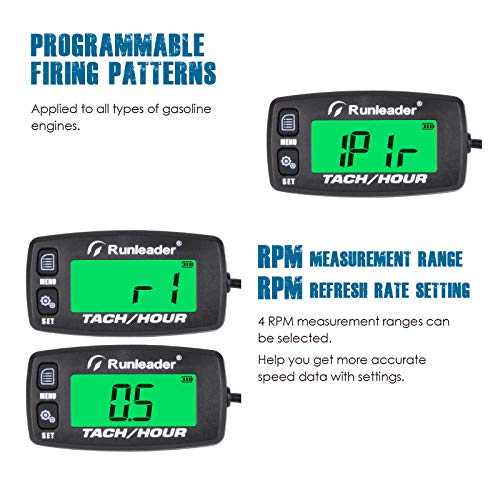 Runleader Gasoline Engine Hour Meter, Maintenance Tachometer for Riding Lawn Mower Tractor Generator Chainsaws Marine ATV Motorcycle Snowmobile