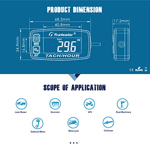 Runleader Gasoline Engine Hour Meter, Maintenance Tachometer for Riding Lawn Mower Tractor Generator Chainsaws Marine ATV Motorcycle Snowmobile