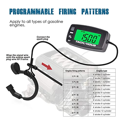 Runleader Digital Maintenance Tach/ Hour Meter for Small Gas Engine,Used on Riding Lawn Tractor Generator Compressor Chainsaws