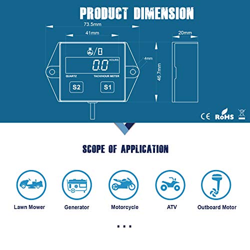 Runleader RL-HM011A Digital Hour Meter Tachometer, Maintenance Reminder, Battery Replaceable, Automatically Shutdown, Use for ZTR Lawn Mower Tractor Generator