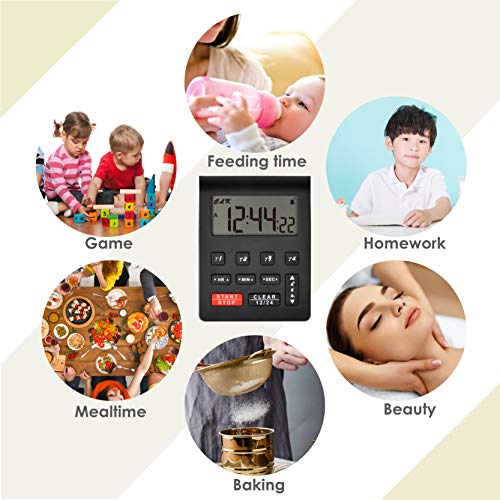 Runleader RL-HM205 Digital Desktop Kitchen Timer 4 Countdown Timers& Stopwatchs with 12/24 Hours Clock Large Digits Alarm Reminder for Baking Cooking Homework