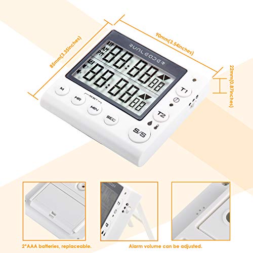 Runleader RL-KT002A Digital Kichen Timer Dual Count-Down & Count-up Tracking Real-time Clock Display Temperature and Humidity Record for Cooking Baking Gym