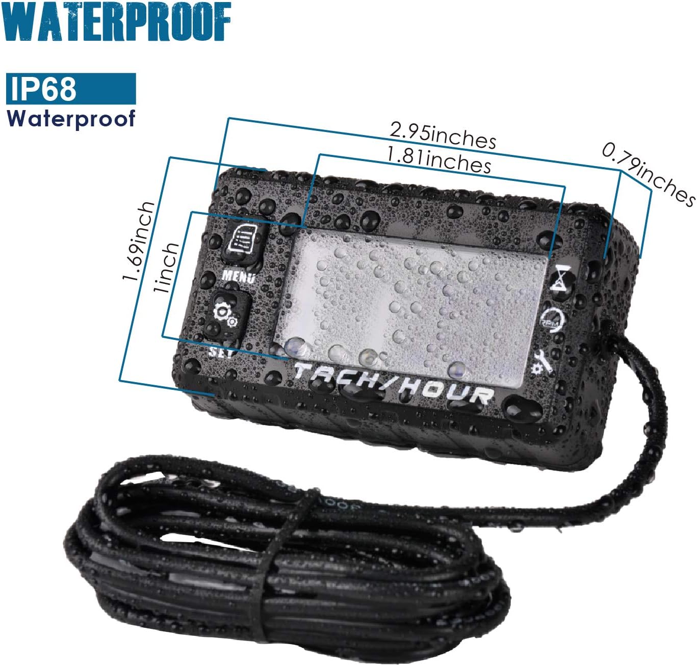 Runleader RL-HM058 Digital Self Powered Hour Meter Tachometer,Maintenance Reminder,Alert RPM Reminder,User Shutdown,Waterproof,Use for ZTR Lawn Mower Generator Marine ATV Motor and Gas Powered Equipment
