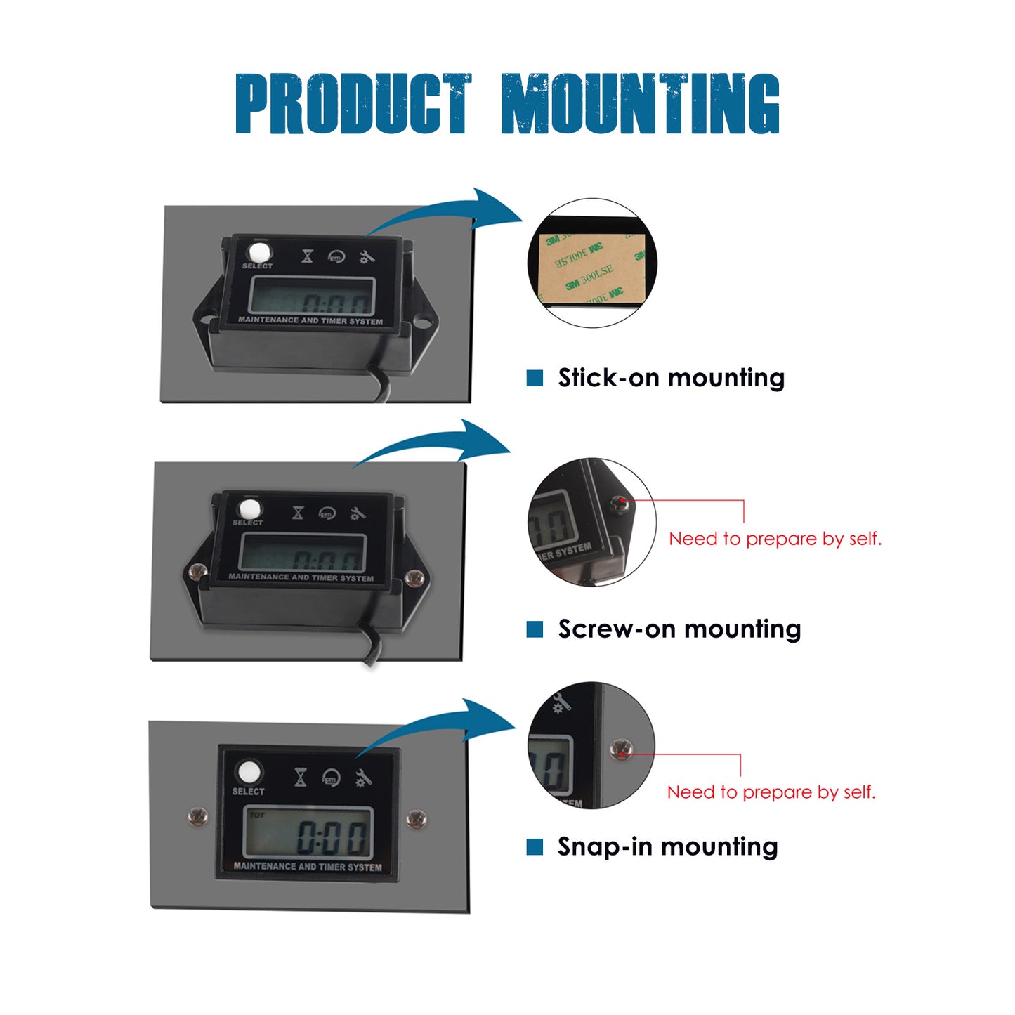 Runleader Small Engine Hour Meter, Digital Tachometer, Maintenance Reminder, Max RPM Recall User Shutdown for ZTR Lawn Mower Gas Powered Equipment