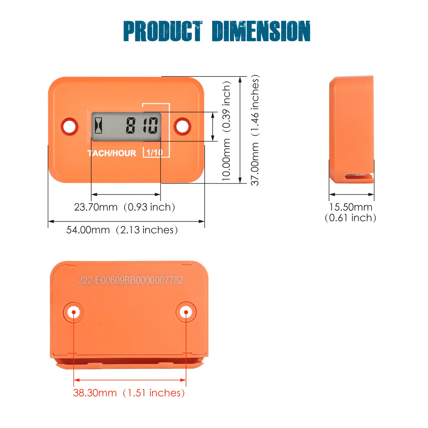 Runleader RL-HM012 Digital Mini Tach Hour Meter, TOT Hours Accumulate, Real-time RPM Display, Battery Operation for ZTR Lawn Mower Tractor Generator
