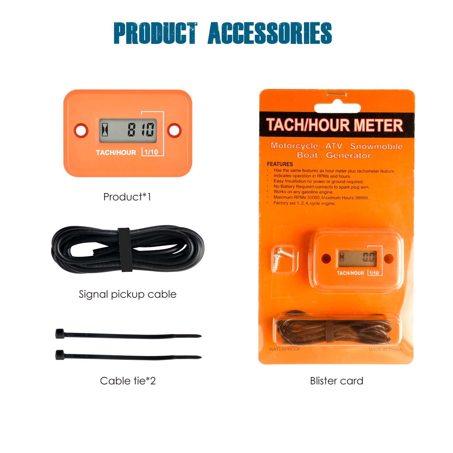 Runleader RL-HM012 Digital Mini Tach Hour Meter, TOT Hours Accumulate, Real-time RPM Display, Battery Operation for ZTR Lawn Mower Tractor Generator