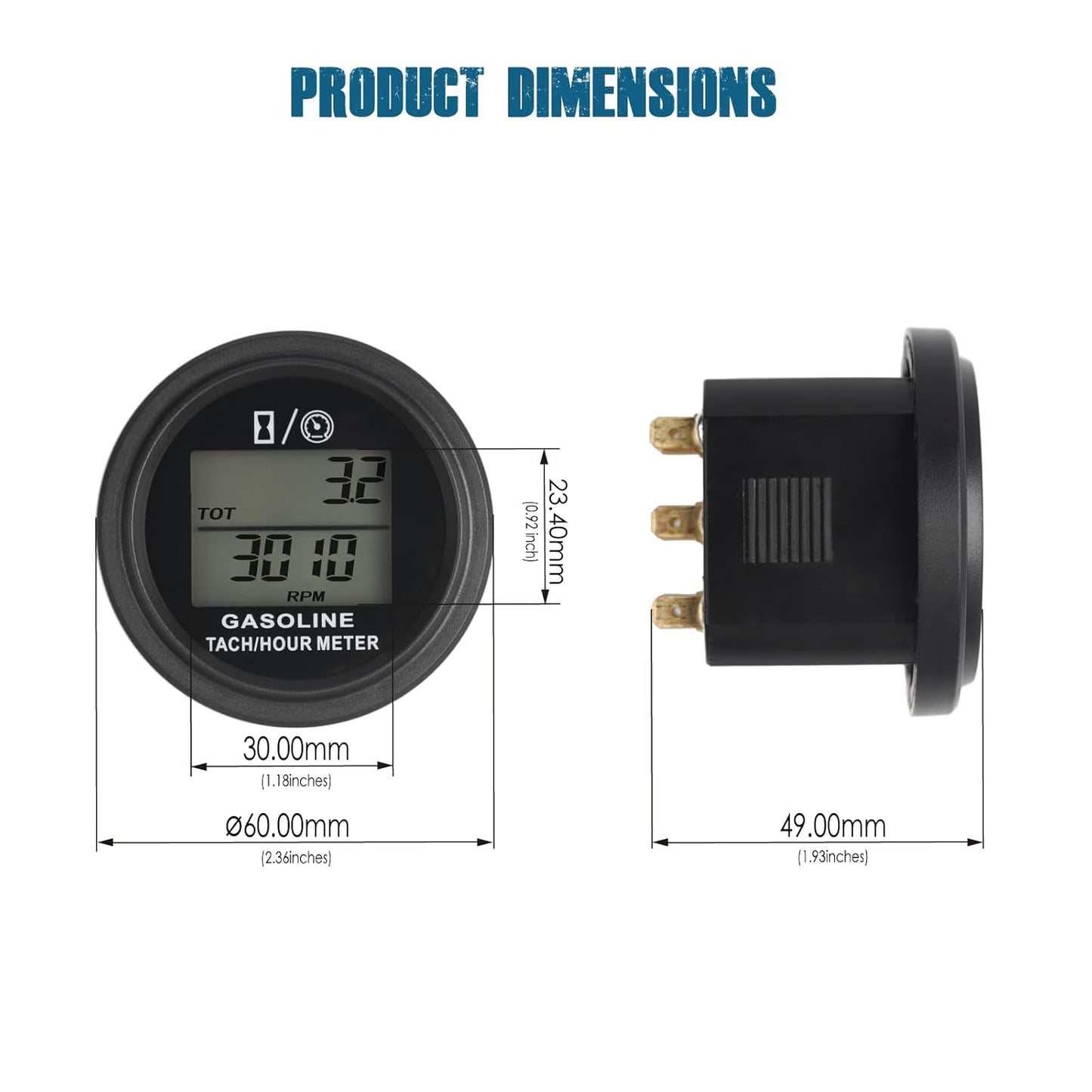Runleader RL-HM005L Digital Engine Hour Meter Tachometer,Real-time RPM Record,Backlight Display,Snap-in Design for ZTR Lawn Mower Tractor Generator Outboard Chainsaw Marine Snowblower