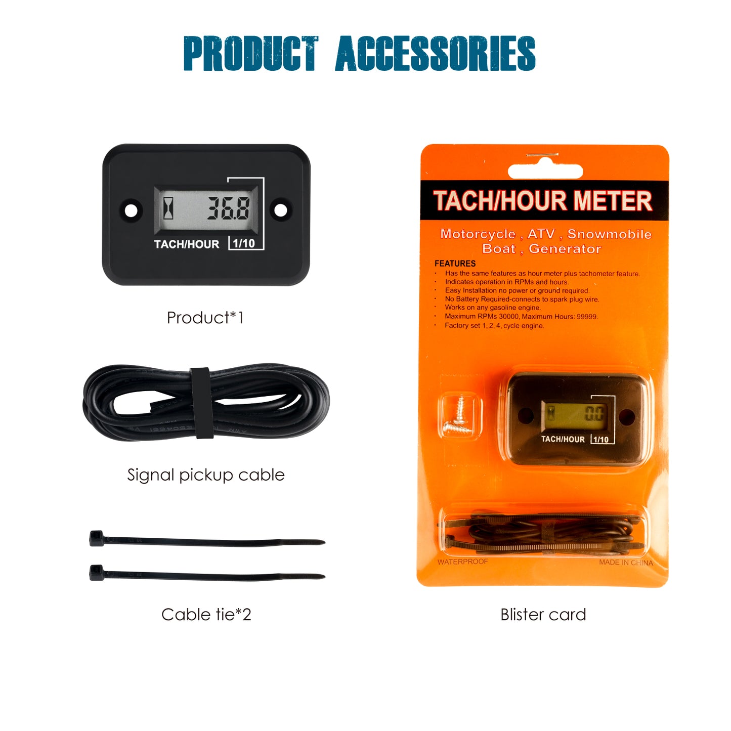 Runleader RL-HM012 Digital Mini Tach Hour Meter, TOT Hours Accumulate, Real-time RPM Display, Battery Operation for ZTR Lawn Mower Tractor Generator