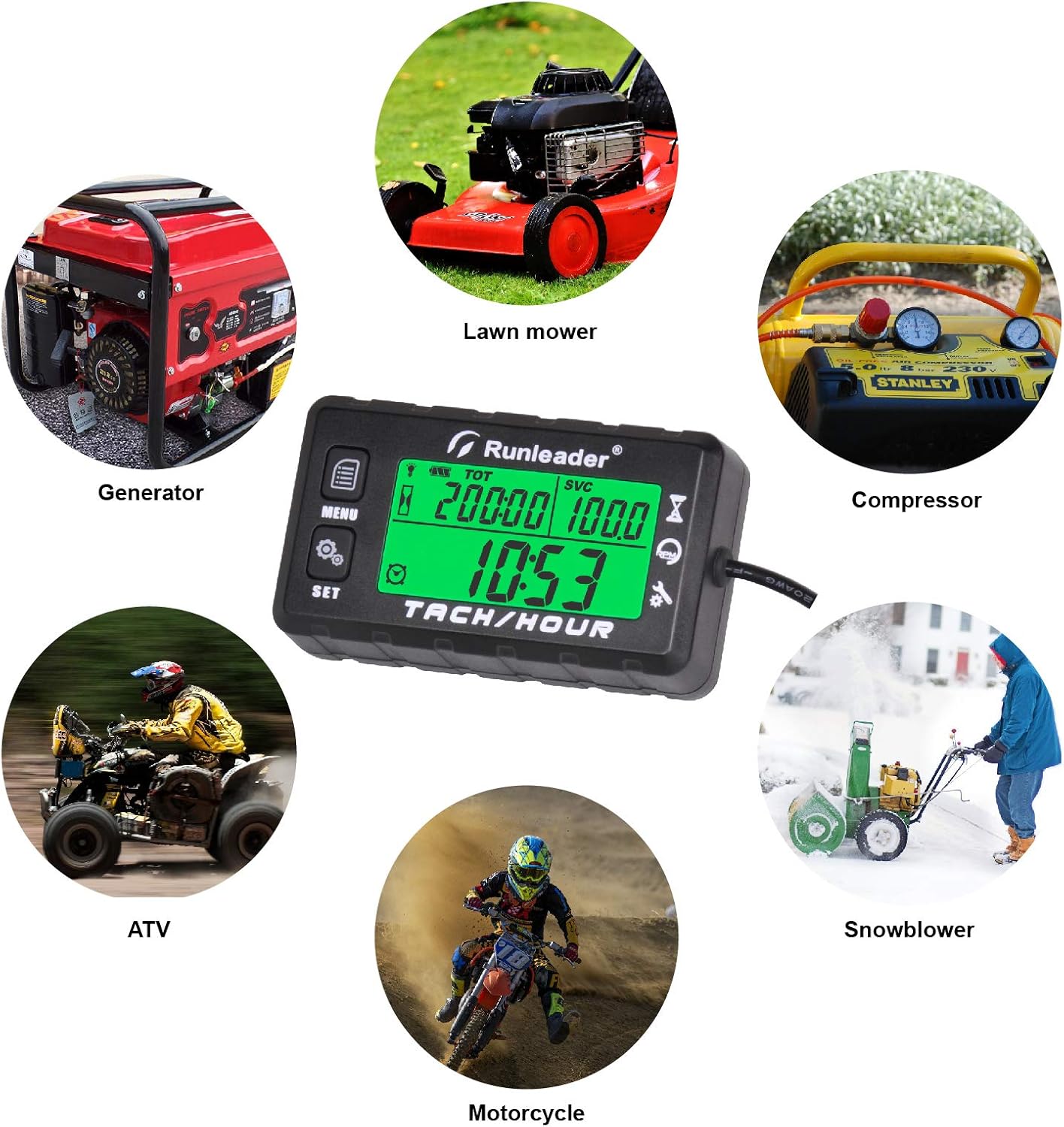 Runleader RL-HM058A Digital Self-Powered Hours Tachometer,Maintenance Reminder,Backlights Display, Replaceable Battery for Lawn Tractor Log Splitter Generator Compressor Motorcycle ATV Snowmobile.
