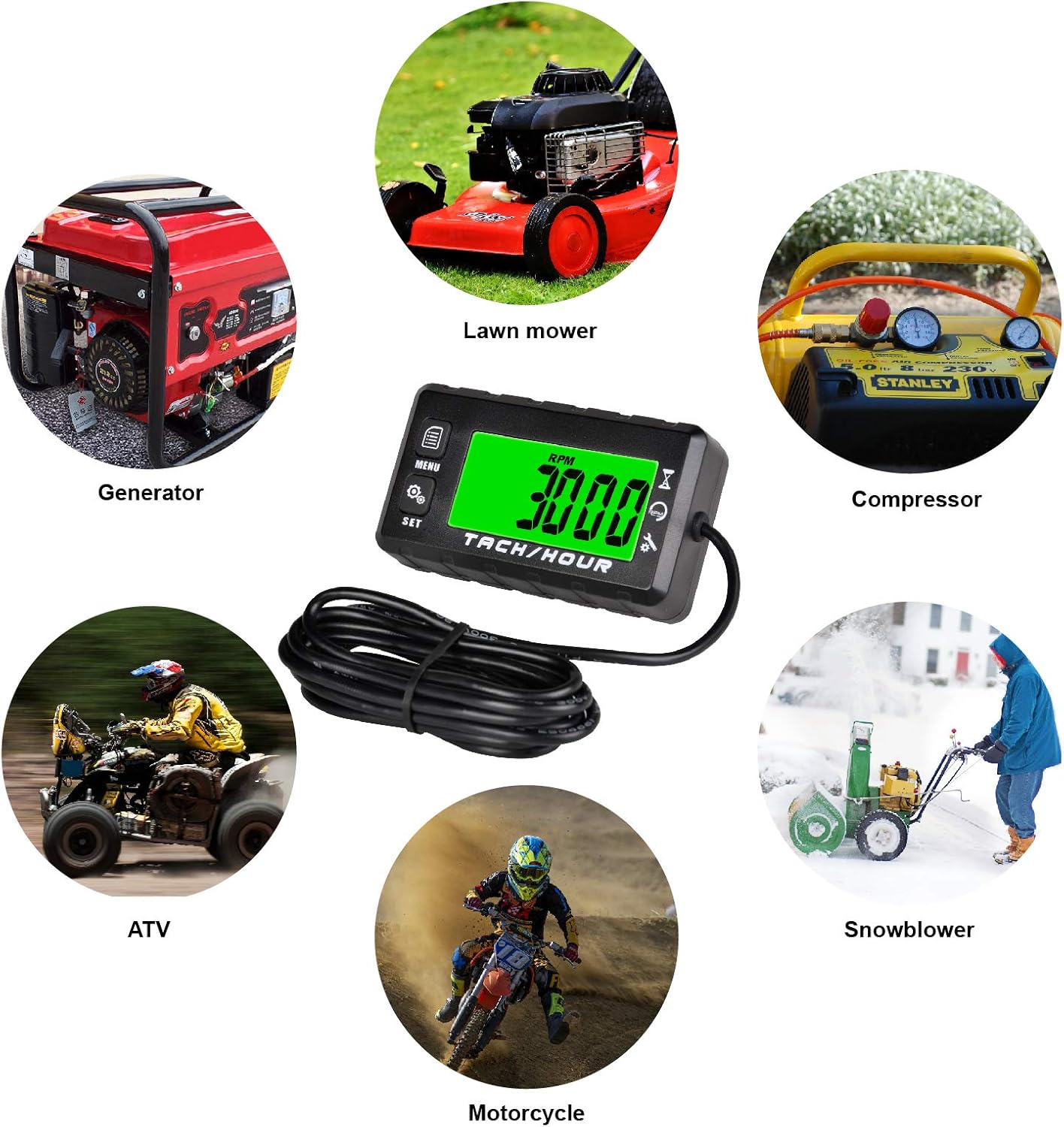 Runleader RL-HM058 Digital Self Powered Hour Meter Tachometer,Maintenance Reminder,Alert RPM Reminder,User Shutdown,Waterproof,Use for ZTR Lawn Mower Generator Marine ATV Motor and Gas Powered Equipment