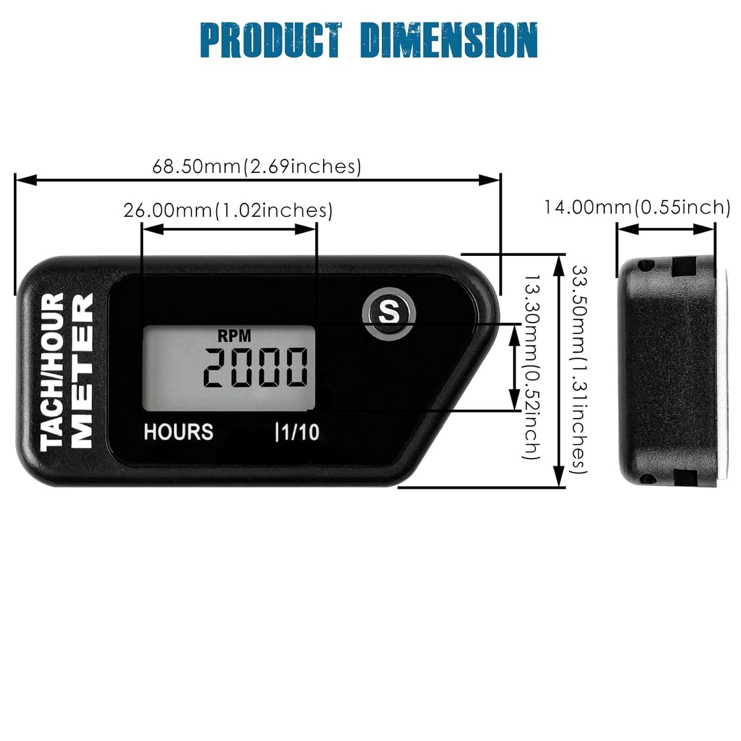 Runleader RL-HM016J Digital Hours Tachometer with Alligator Clip for Garden Tractor Generator Motorcycle ATV Outboard Motor Jetski Chainsaw etc.