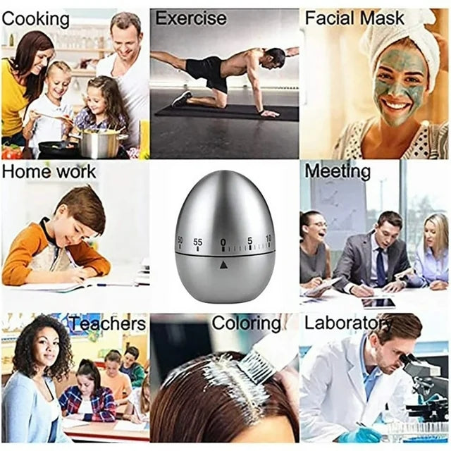 Runleader RL-WG015 Egg Count Down Kitchen Timer Mechanical Timing Rotating Alarm 60 Minutes Stainless Steel