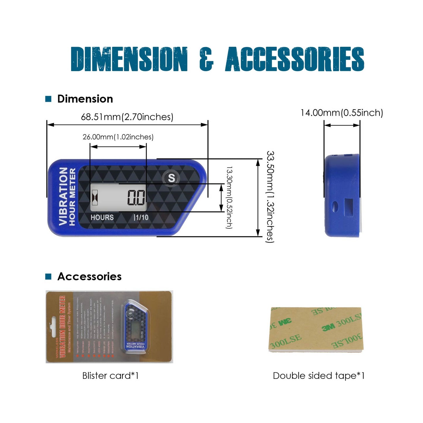 Runleader Digital Self Powered Wireless Hour Meter, Vibration Activated, Resettable Job Timer, User Lock Shutdown for Generator Marine ATV Lawn Mower