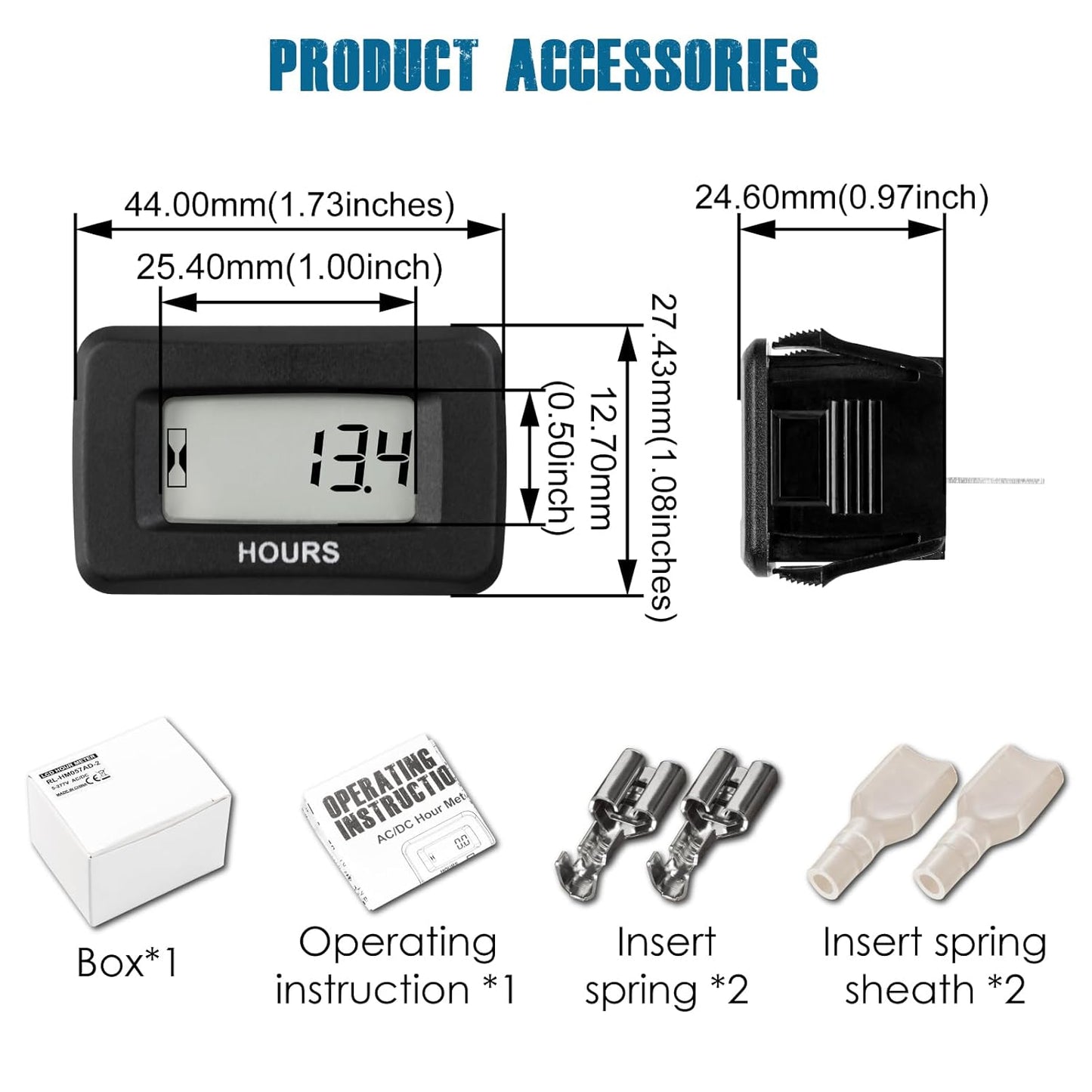 Runleader RL-HM057AD-2 AC/DC 5V to 277V Hour Meter,Waterproof Design for Riding/Zero Turn Lawn Mower Leaf Trimmer Brush Cutter Generator Motorhome etc.