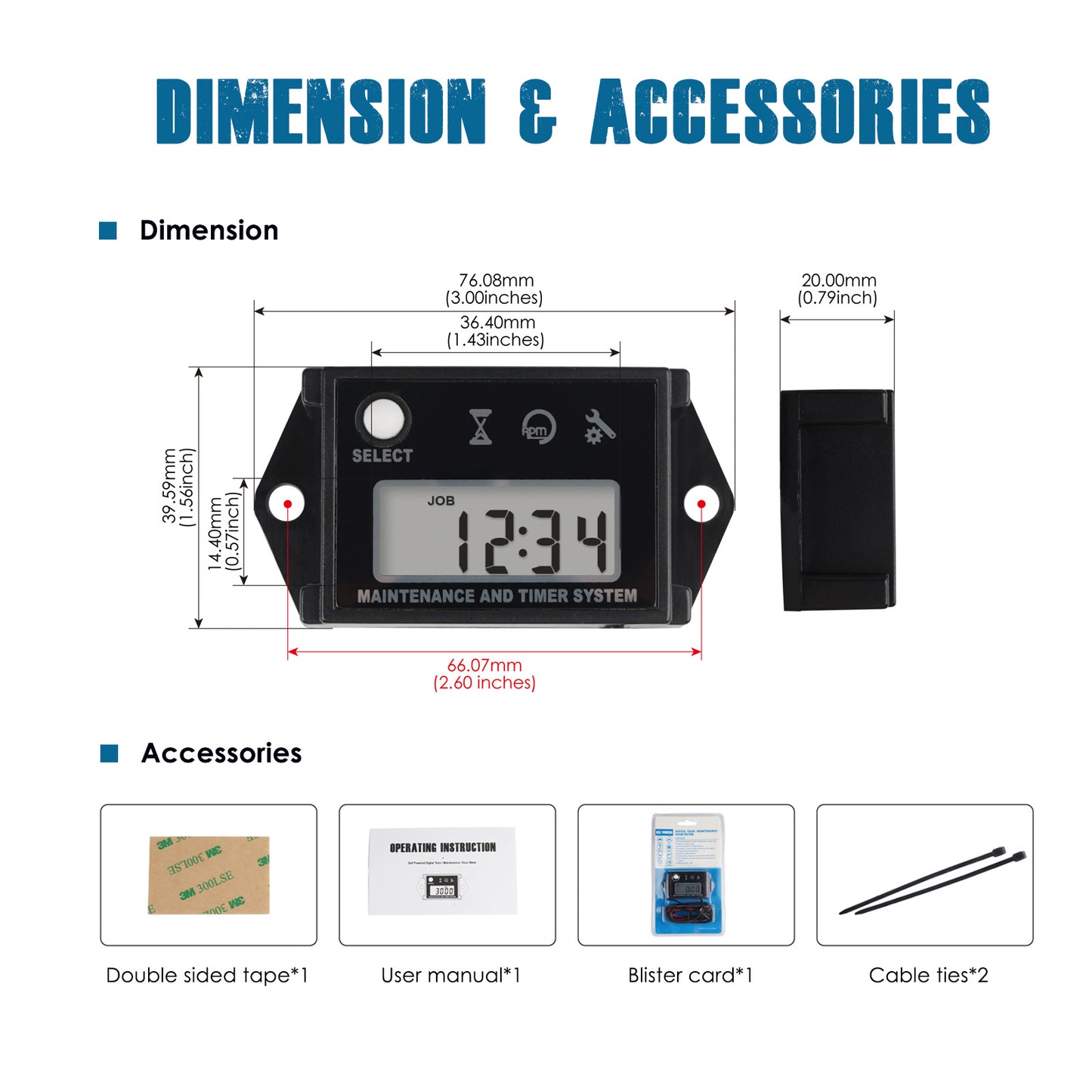 Runleader Small Engine Hour Meter, Digital Tachometer, Maintenance Reminder, Max RPM Recall User Shutdown for ZTR Lawn Mower Gas Powered Equipment