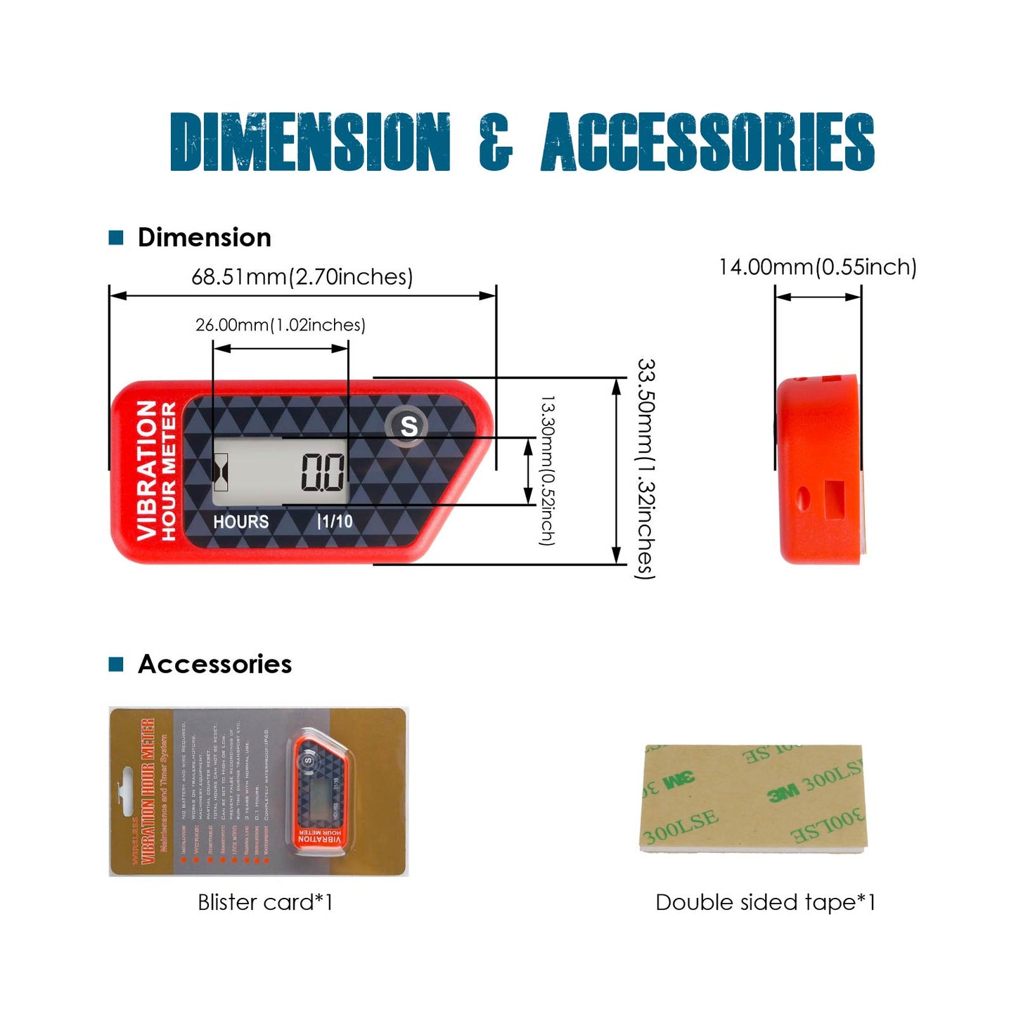 Runleader Digital Self Powered Wireless Hour Meter, Vibration Activated, Resettable Job Timer, User Lock Shutdown for Generator Marine ATV Lawn Mower