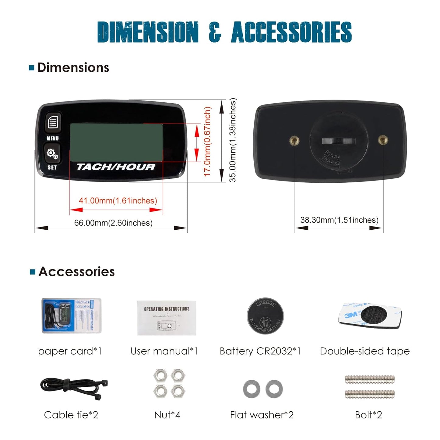 Runleader RL-HM032A-1 Digital Hours Tachometer for Maintenance, Backlight & Battery Replaceable for Lawn Mower Generator Outboard Motor Motorcycle Chainsaw etc.