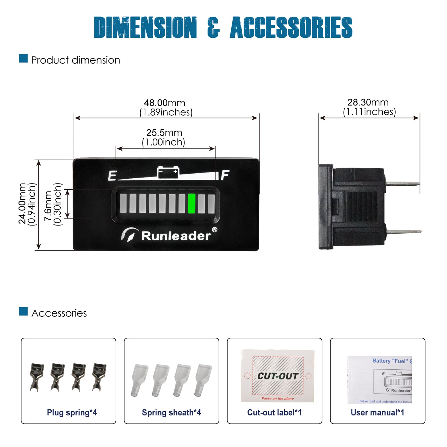 Runleader 12V/ 24V, 36V, 48V LED Battery Level Indicator, Battery Charge & Discharge Display, Waterproof Design, Applicable to Lead Acid Battery